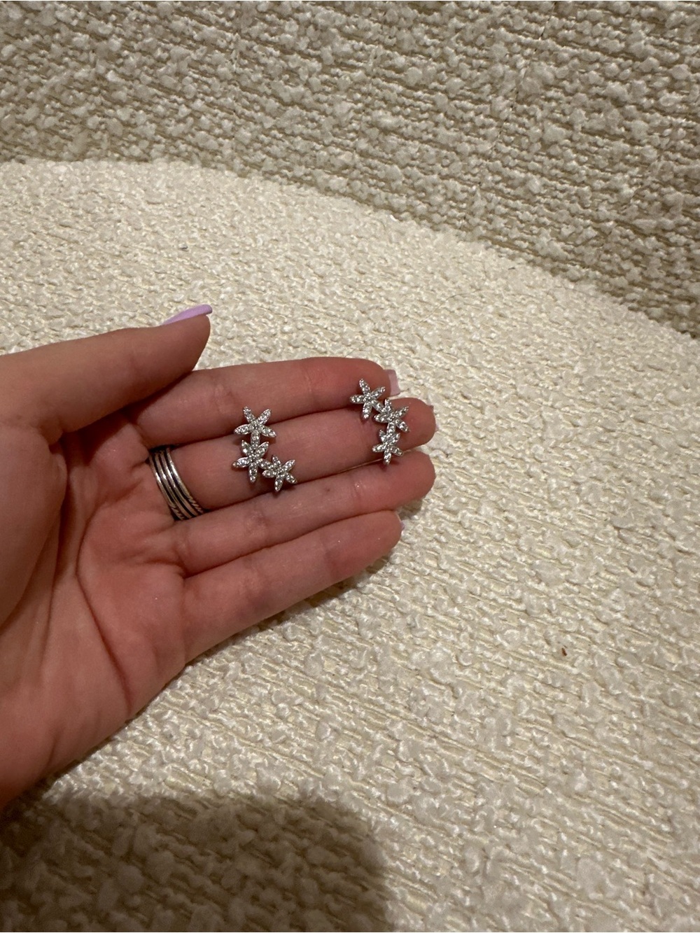 Delicate Silver Star Cluster Ear Climbers - Sparkling Silver Earrings